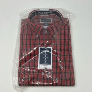 Club Room Men's Slim Fit LS Button Down Untucked Design - Red Plaid - Small NWT